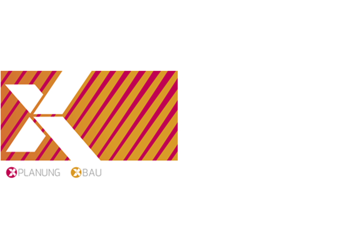 Logo mit einem stilisierten X auf gestreiftem Grund und den Schriftzügen XPlanung sowie XBau.