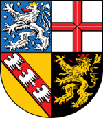 Landeswappen des Saarlandes mit den Zeichen der historischen Regionen.