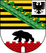 Landeswappen von Sachsen-Anhalt mit Symbolen der historischen Landesteile.
