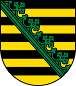 Landeswappen von Sachsen mit dem schwarz-goldenen Rautenkranz.