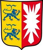 Landeswappen von Schleswig-Holstein mit den Symbolen der historischen Landesteile.