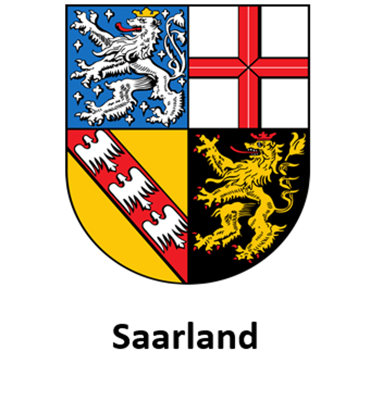 Landeswappen des Saarlandes mit den Zeichen der historischen Regionen.