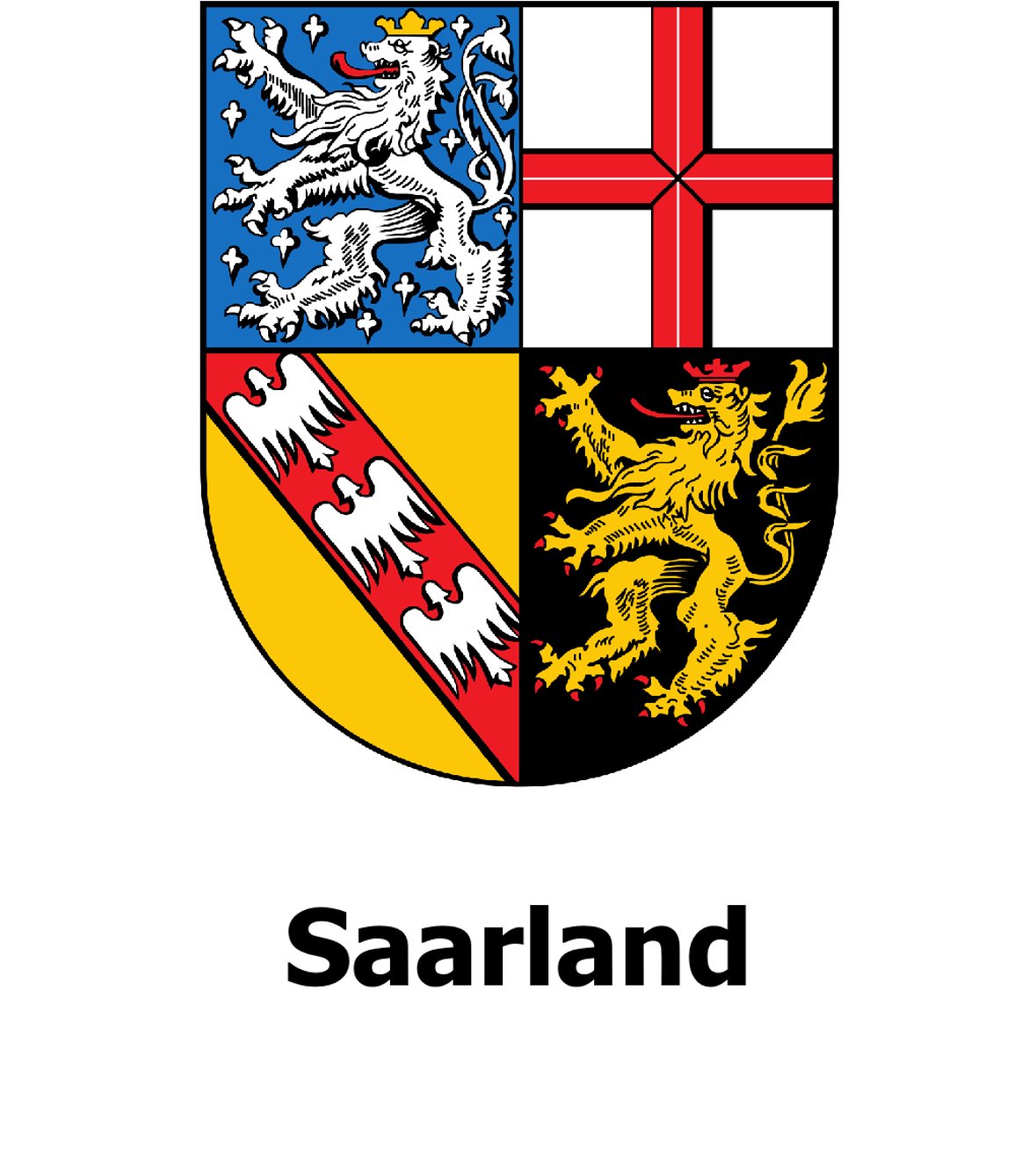 Landeswappen des Saarlandes mit den Zeichen der historischen Regionen.