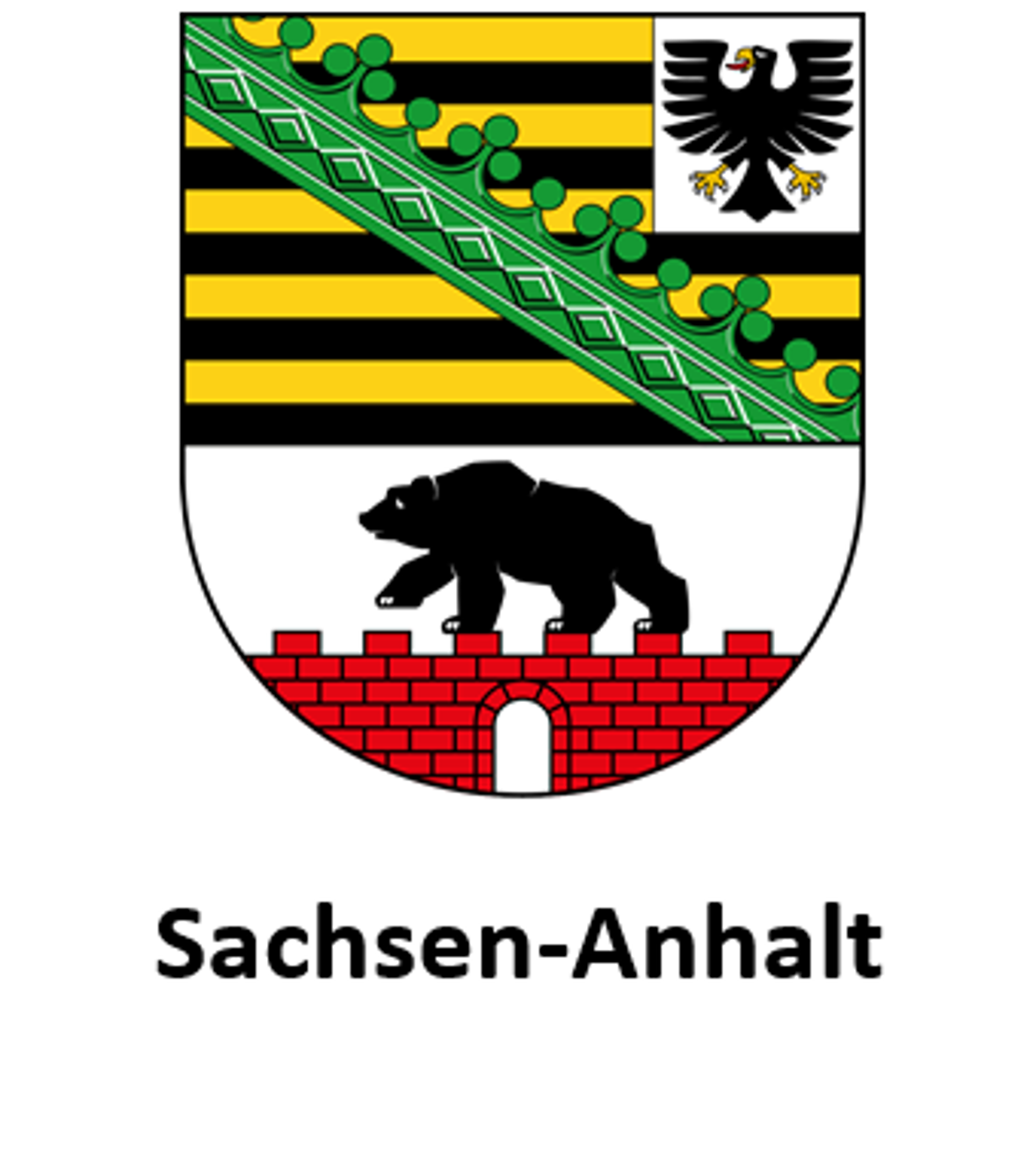 Landeswappen von Sachsen-Anhalt mit Symbolen der historischen Landesteile.