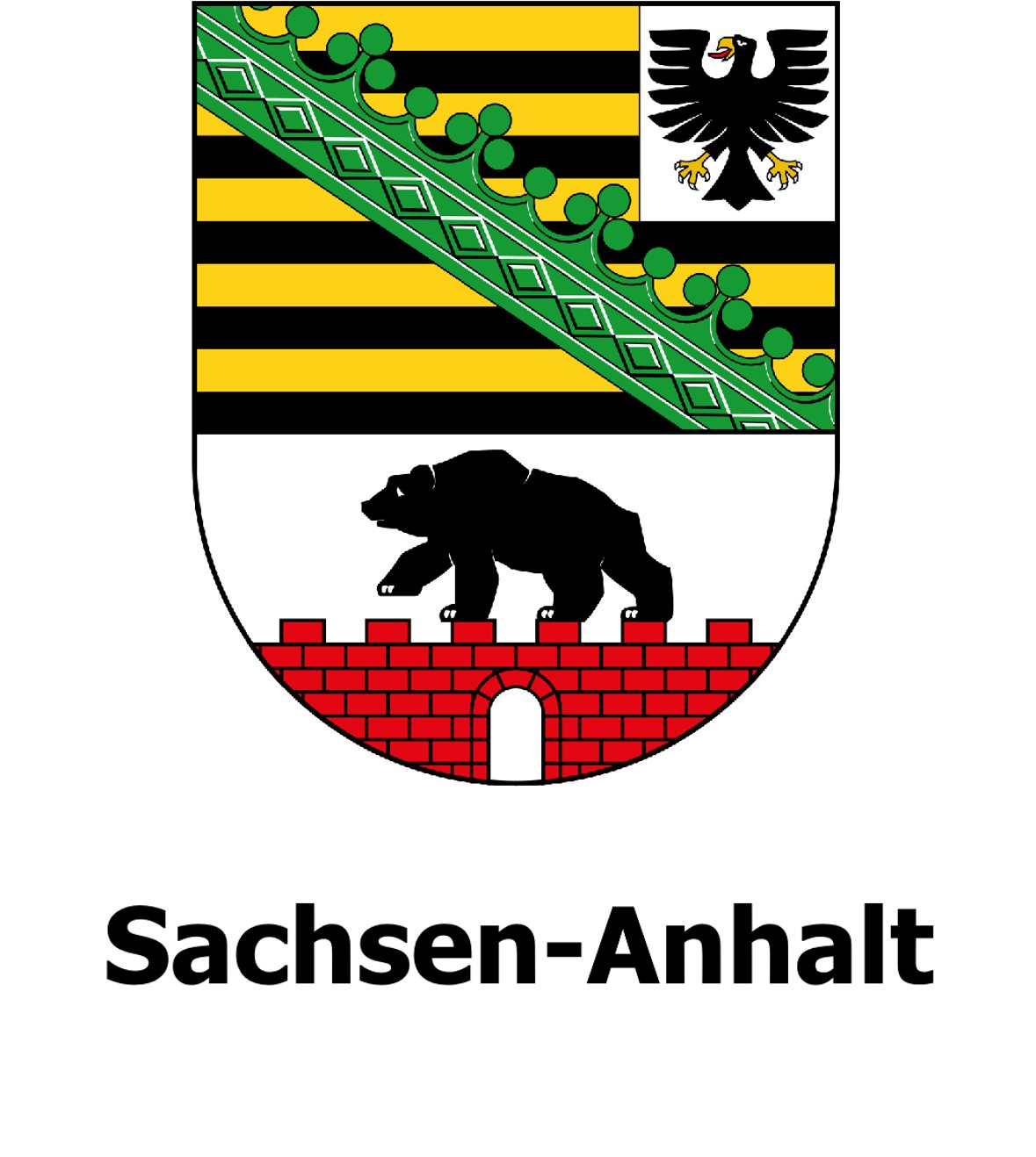 Landeswappen von Sachsen-Anhalt mit Symbolen der historischen Landesteile.
