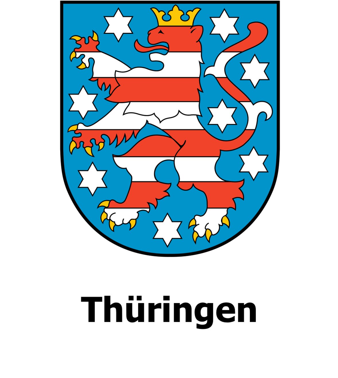 Landeswappen von Thüringen mit dem rot-weißen Löwen als zentrales Symbol.